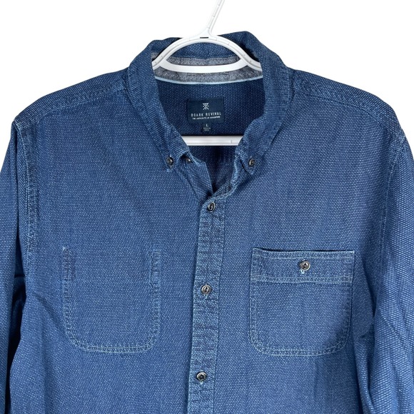Roark Revival Button Down Shirt Mens L Blue Cotton Textured Long Sleeve Pocket - Picture 1 of 7